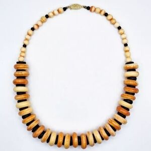 Vintage Orange Dyed Bone Round Ring Bead Necklace Tribal Boho Native